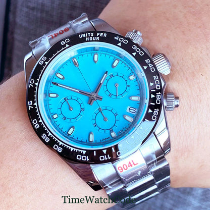 Orologio cronometro Tandorio da uomo, 39 mm, movimento al quarzo VK63, quadrante grigio, vetro zaffiro, cronografo completo, bracciale in acciaio inossidabile 316L, cinturino in gomma.