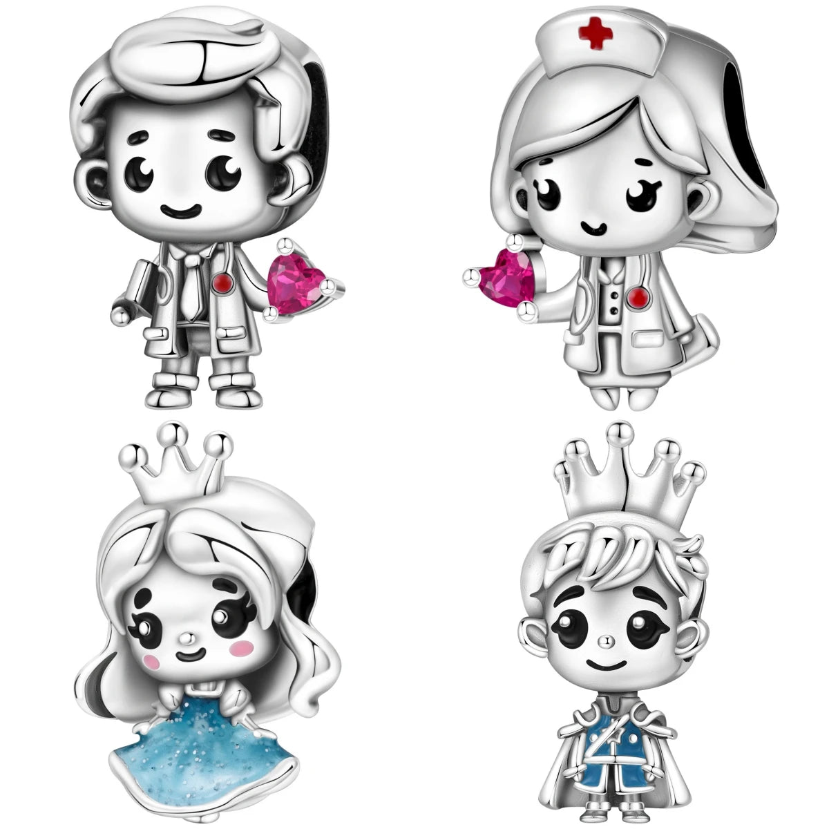 Orstarry 925 Argento Sterling Coppia Dottori Personaggi dei Cartoni Animati Perline Ciondoli Originali Braccialetti Charm Gioielli Feste Fai da Te Regali