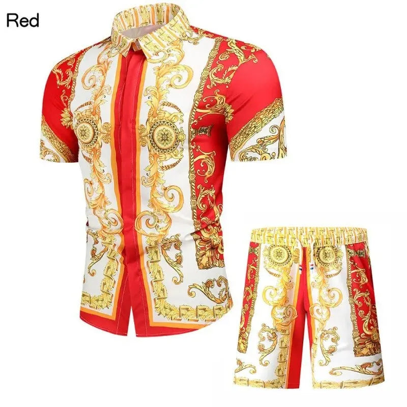 Hawaiian 2PCS Shirts Suits Men Fashion 3D Luxury Print Shirts+Shorts Two Piece Sets Hawaii Shirts Floral Beach Shirt Sets Beach