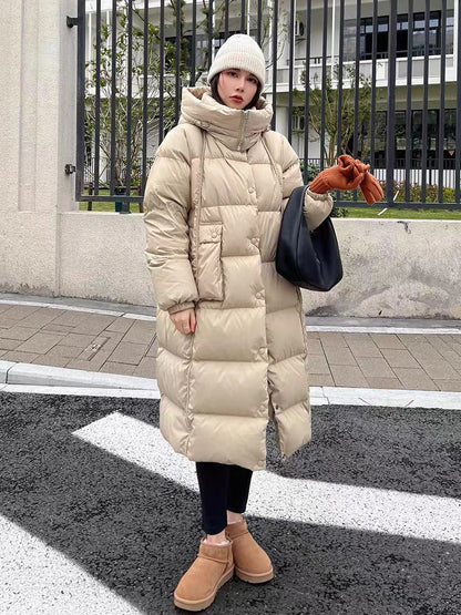 Winter Thicken Long Hooded Down Jacket Women White Duck Down Parker Knee Length Jackets Female Warm Zipper Waterproof Outwears
