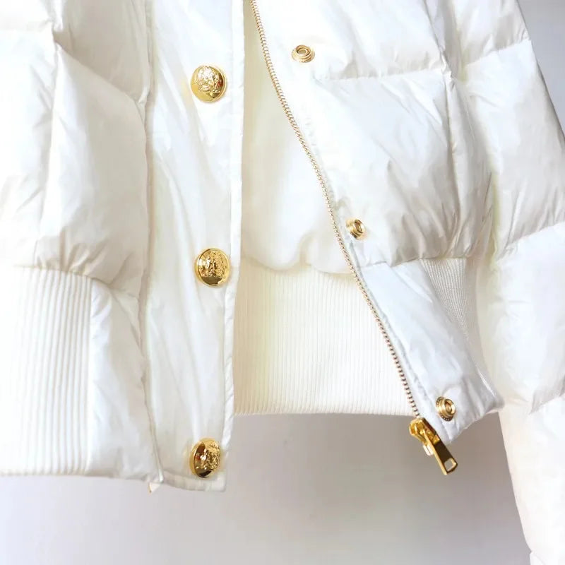 Fashion Single-Breasted Zipper Cotton-Padded Jacket 2025 Women Winter New Warm Cotton Coat Black White Bread Puffer Coats Female