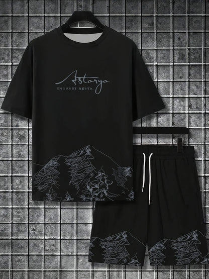 Completo estivo casual da uomo composto da t-shirt e pantaloncini 2026, abbigliamento sportivo taglie forti, t-shirt a maniche corte, pantaloncini con coulisse e tasca.
