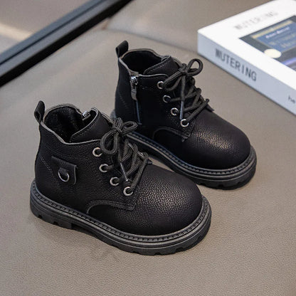 Stivaletti per bambini Autunno 2025 Nuovi stivali corti con cerniera per bambini e bambine, comodi, antiscivolo, scarpe alte per esterni per bambini piccoli