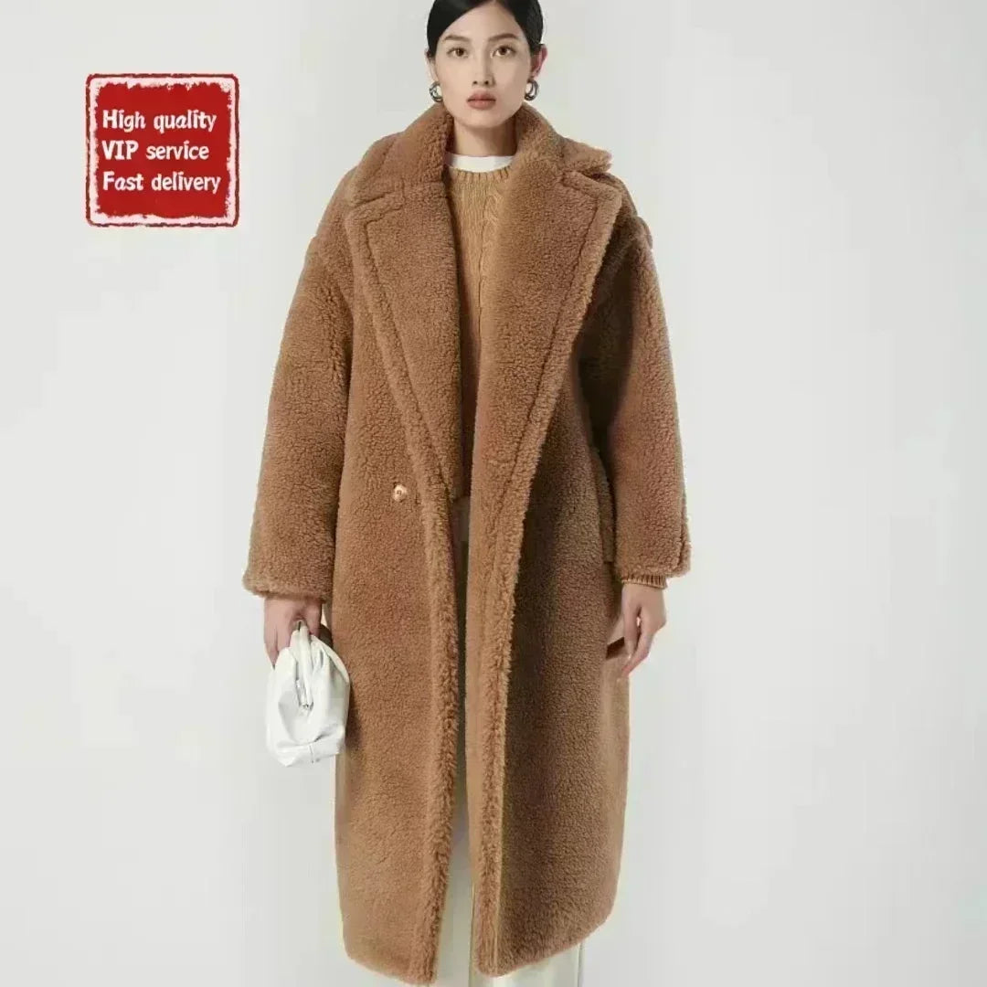 Cappotto lungo da donna DUTRIEUX Teddy Bear, nuovo stile invernale 2025, cappotto lungo in vera pelliccia di alpaca e cashmere, spesso e caldo