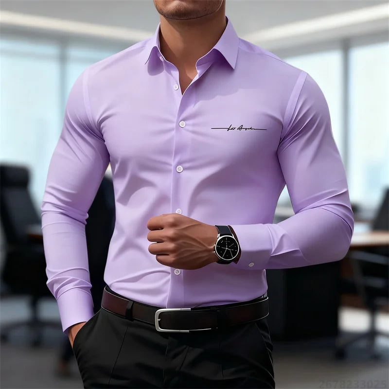 Camicie casual da uomo a maniche lunghe in tinta unita, vestibilità slim, abbigliamento formale senza stiratura, camicie personalizzate stampate in 3D, XS-6XL