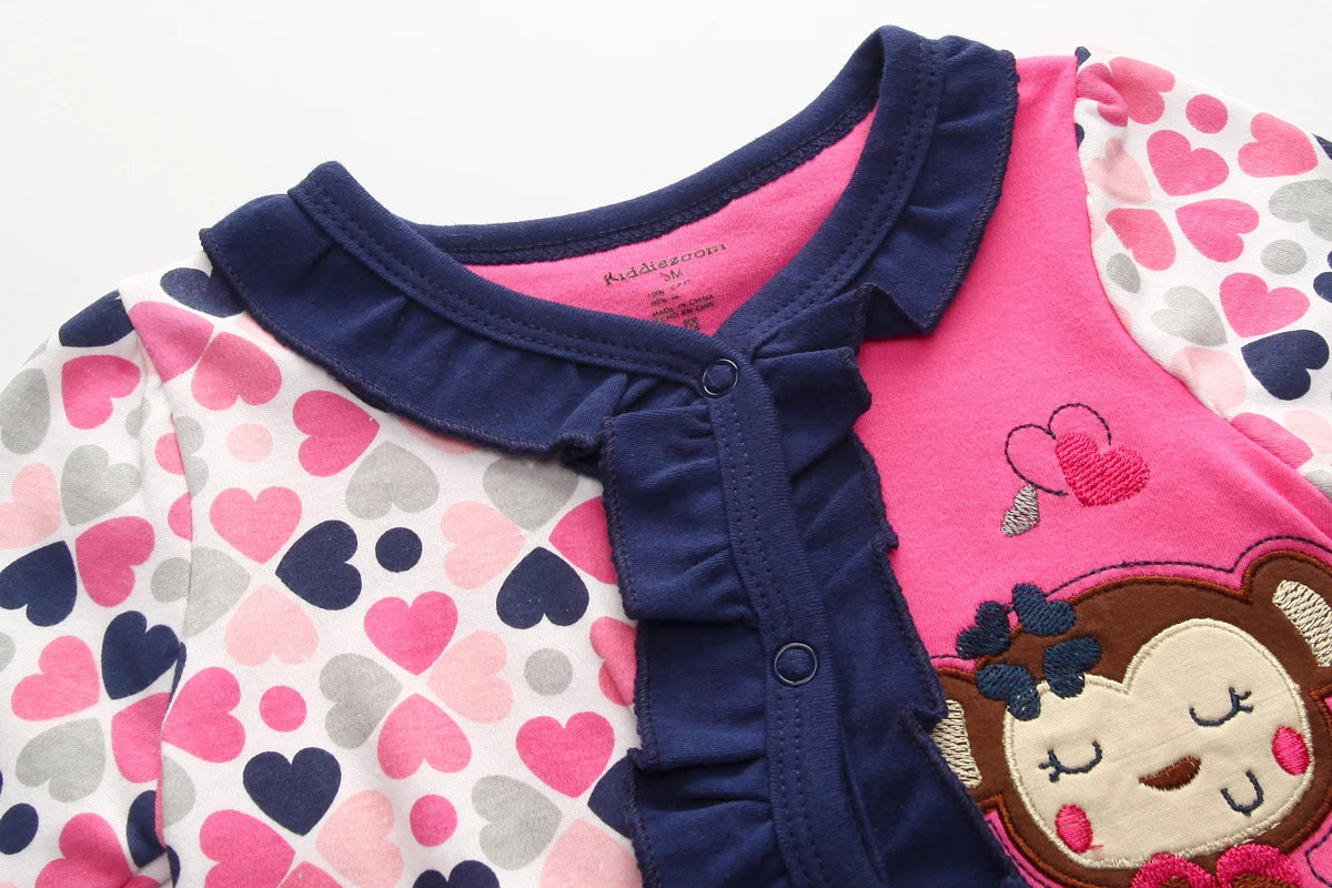 Kiddiezoom Tutina per neonata a maniche lunghe con stampa di scimmietta, ideale per tutte le stagioni, in morbido cotone 100%, ideale per neonati.