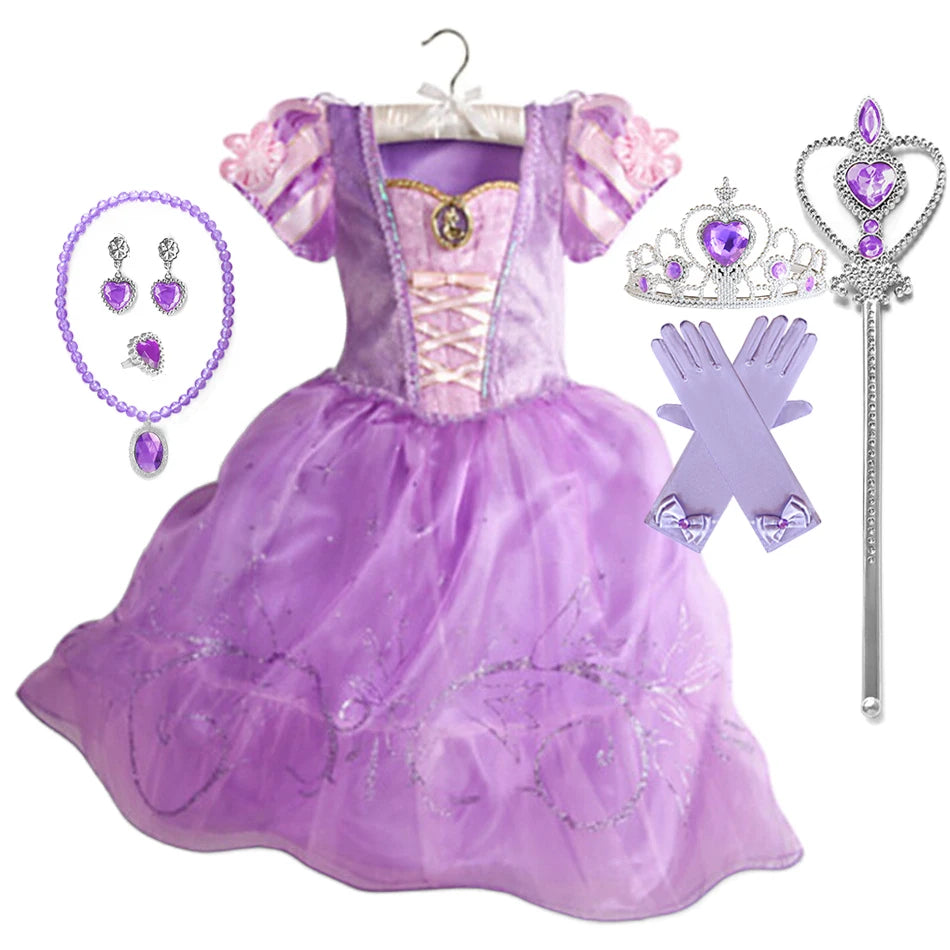 Costume da principessa per bambine, festa di Halloween, cosplay, vestiti per Natale, compleanno, carnevale, travestimento da Rapunzel.