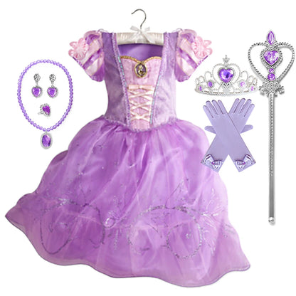 Costume da principessa per bambine, festa di Halloween, cosplay, vestiti per Natale, compleanno, carnevale, travestimento da Rapunzel.