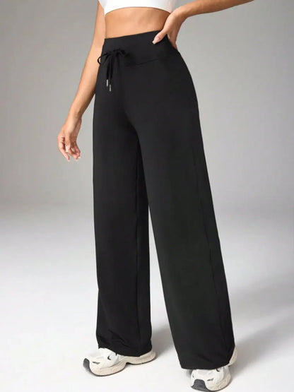 Women's Sports Yoga Flare Pants High Waist Drawstring Straight Wide Leg Pant Thin Sports Comfort Elastic Fitness Sports Trousers