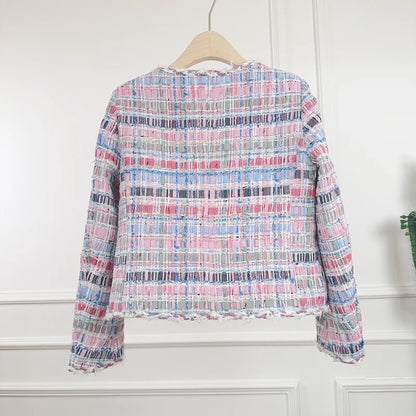 Giacca da donna di lusso di alta qualità, in tweed dolce, alla moda, con scollo rotondo e fibbia a diamante, cappotto da ufficio francese