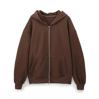 Hooded Fleece Zipper Sweatshirt Jacket And Straight Leg Pants Set Women's Clothing Cozy Cotton Blend Imported from China