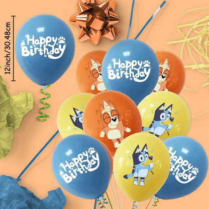 12Pcs/set Bluey Themed Cartoon Cute Balloons Set Supplies for Baby Shower Cake Birthday Family Bachelorette Party Decorations