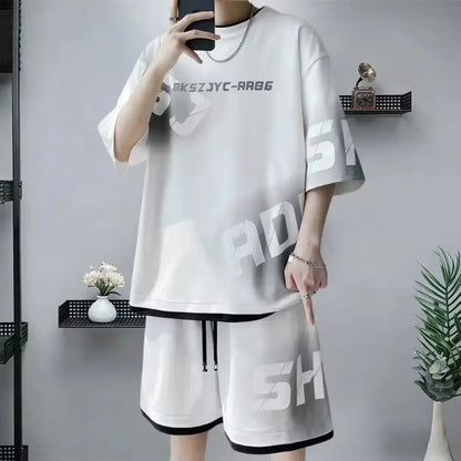 Completo estivo da uomo taglie S-6XL, nuovo set di tendenza a due pezzi, maglietta e pantaloncini in stile coreano, abbigliamento firmato da uomo.