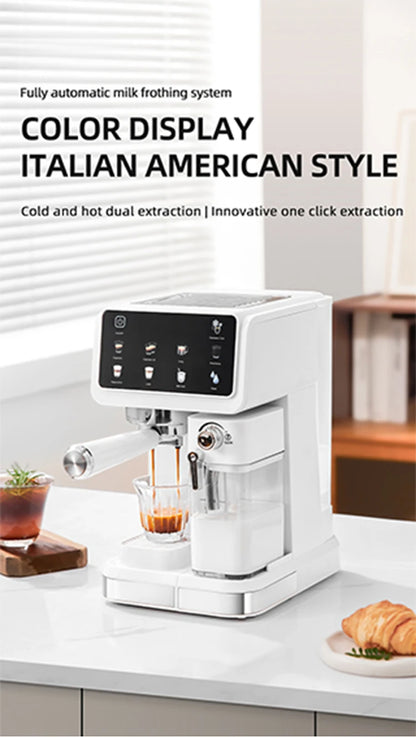 Macchina per caffè espresso italiana per uso domestico, ad alta pressione, automatica, con schiuma di latte, schermo a colori intelligente, macchina per caffè integrata
