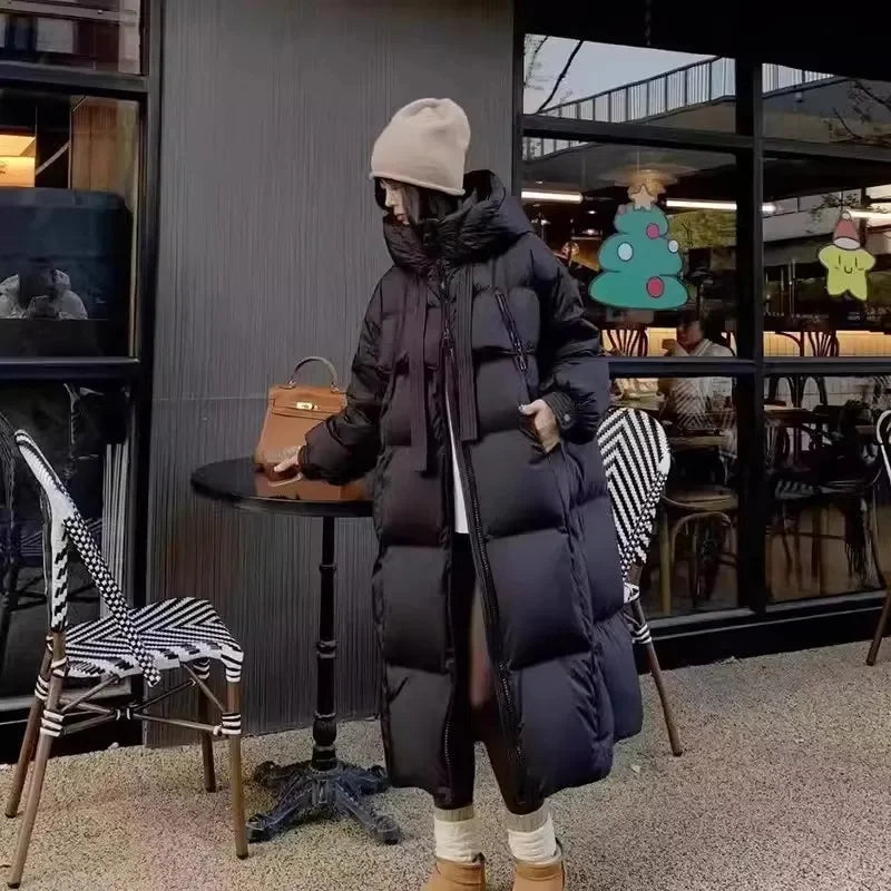 Fashion Oversize Loose Parkas Women's X-long Cotton-padded Jacket Winter Streetwear Overcoat Hooded Coats Black White Jackets