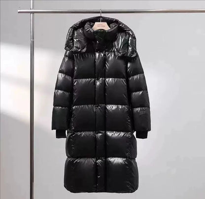 Nuovo stile di piumino invernale per uomo e donna, giacca casual ampia nera per coppie, parka con cappuccio a maniche extra lunghe e spessa