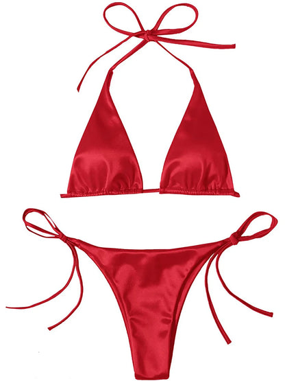 Bikini brasiliano sexy in raso con allacciatura al collo, disponibile in 13 colori, per donna. Costume da bagno a due pezzi. Set bikini da bagno K4966