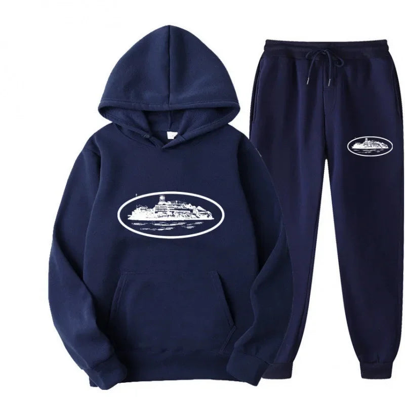 NICE Set felpa con cappuccio unisex ampio e foderato in pile, con stampa "Devil Prisoner Pattern", ecologico, morbido, comodo, abbigliamento casual