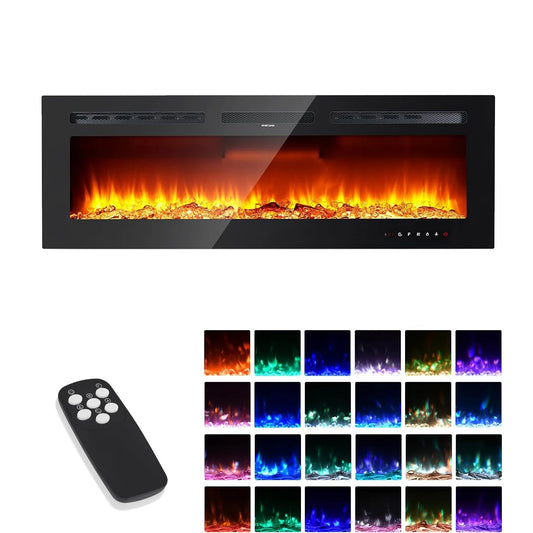 Caminetto elettrico a parete da 40/50/60 pollici, 220 V 1500 W, due livelli di riscaldamento, 12 modalità di colore LED 3D ed effetto fiamma realistico.