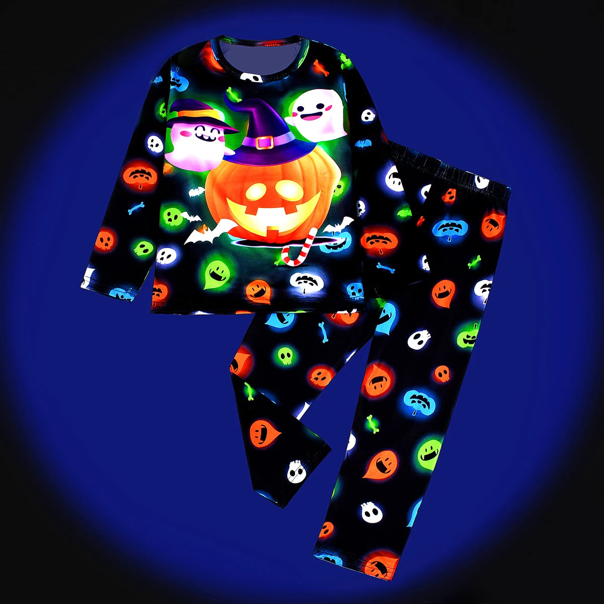 Pigiama a maniche lunghe digitale a tema zucca di Halloween per bambini e bambine