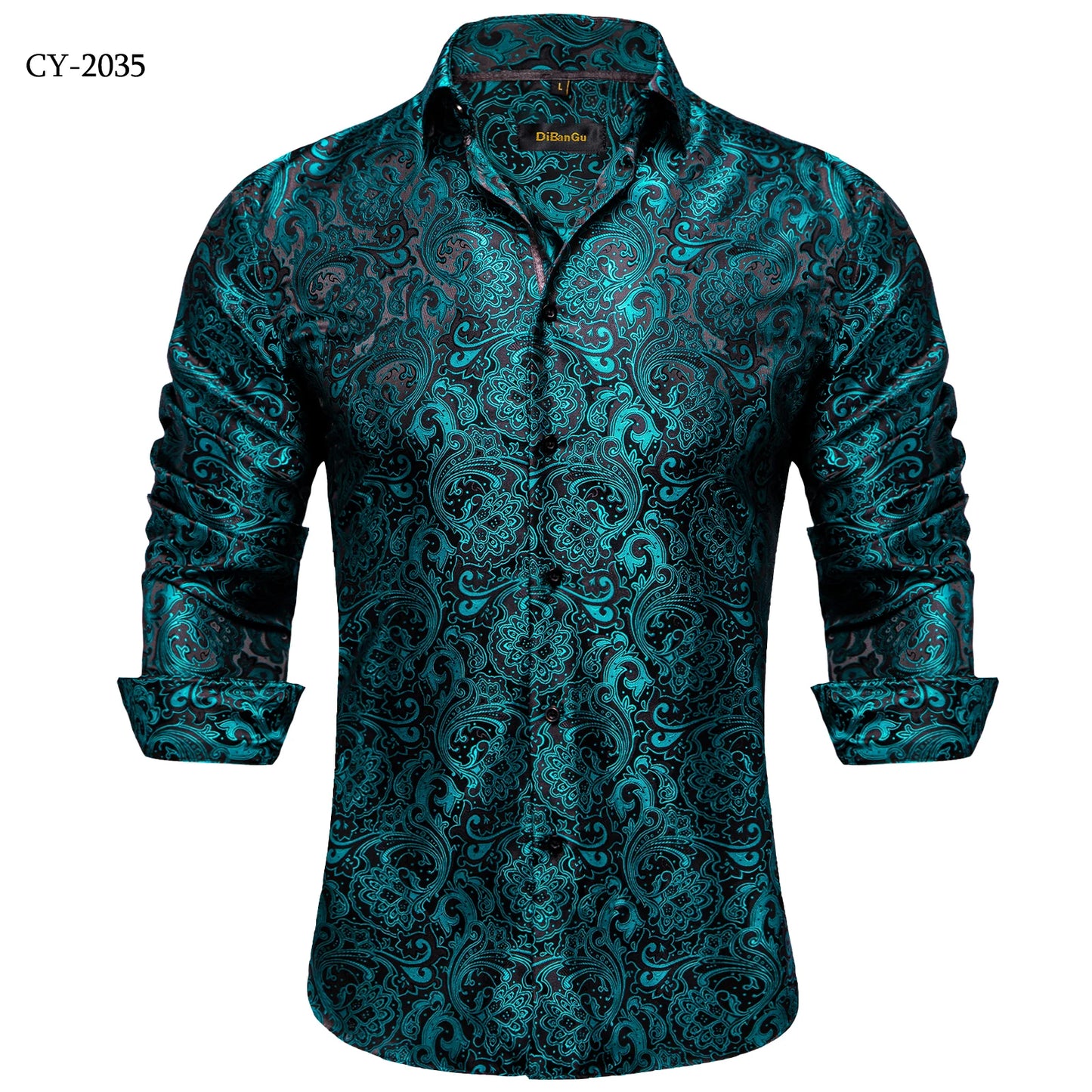Camicie da uomo a maniche lunghe in seta e poliestere, camicie eleganti di lusso, camicie da smoking con colletto rovesciato e motivo paisley, abbigliamento da uomo