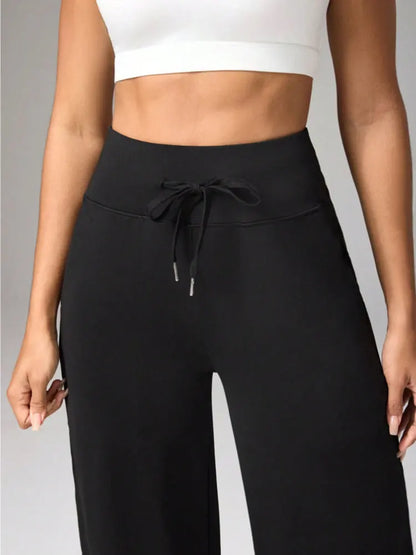 Women's Sports Yoga Flare Pants High Waist Drawstring Straight Wide Leg Pant Thin Sports Comfort Elastic Fitness Sports Trousers