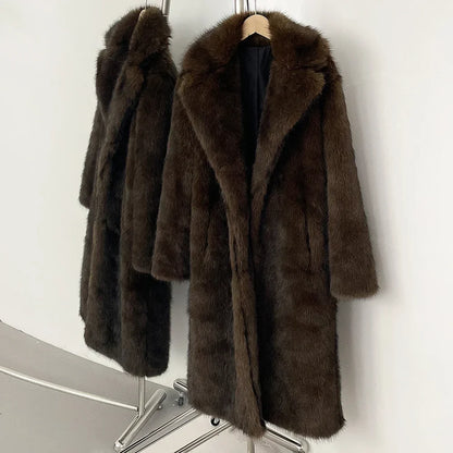 Fur Coat Eco-friendly Artificial Fur Coat Faux Fur Jacket Lapel Covered Button Loose Casual Women Coats Women's Winter Jacket