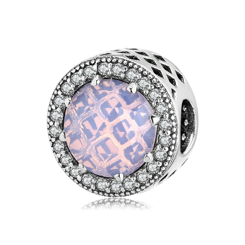 100% autentico argento sterling 925, cuore rosa, perline di zirconi trasparenti, compatibile con i charm europei originali, braccialetti e creazione di gioielli