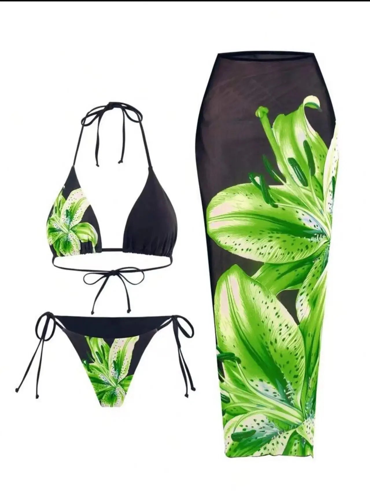 Costume da bagno a tre pezzi con stampa sexy Charms Lilies, set bikini in edizione limitata, attraente, sensuale, alla moda, abbigliamento femminile.