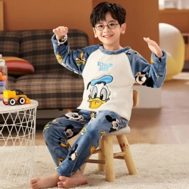 Set di 2 pezzi di completi caldi da casa per bambini, abbigliamento in flanella, set caldo per ragazzi, autunno e inverno, set di abbigliamento da casa a maniche lunghe e spesse