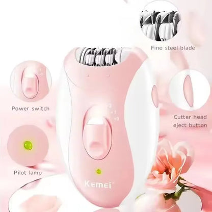 Kemei Women Epilator Electric Hair Removal Facial Body Lady Bikini Legs Arms Armpit Hair Remover Underarms Rechargeable