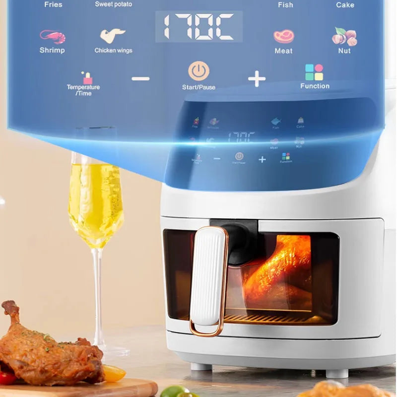 Nuova friggitrice ad aria ad alta capacità in acciaio inossidabile da 8 litri, forno elettrico domestico visivo, multifunzionale, senza olio, per la casa, nero, bianco e verde