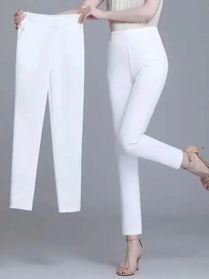 Pantaloni casual da donna a gamba dritta, vestibilità comoda ed elasticizzata, colore versatile, pantaloni da donna elasticizzati a metà polpaccio.
