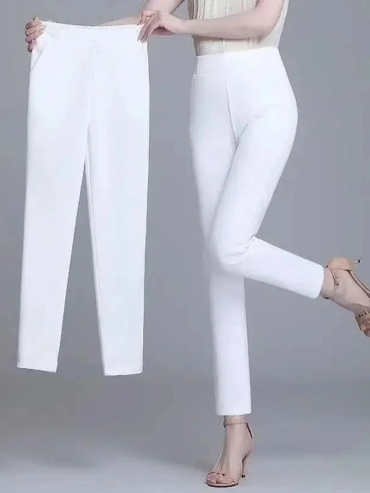 Pantaloni casual da donna a gamba dritta, vestibilità comoda ed elasticizzata, colore versatile, pantaloni da donna elasticizzati a metà polpaccio.