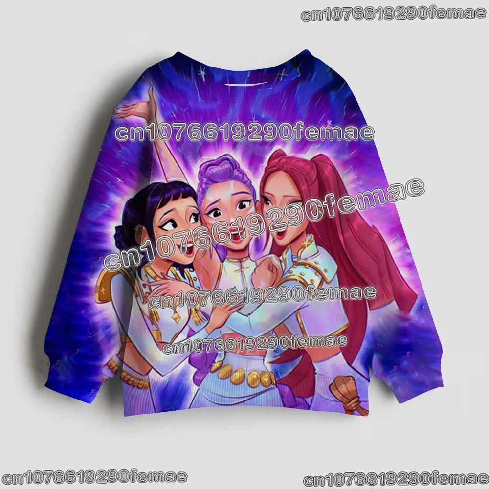 Maglione per bambini con motivo KPOP Demon Hunter Huntrix 2026, maniche lunghe, alla moda, casual, per primavera e autunno.
