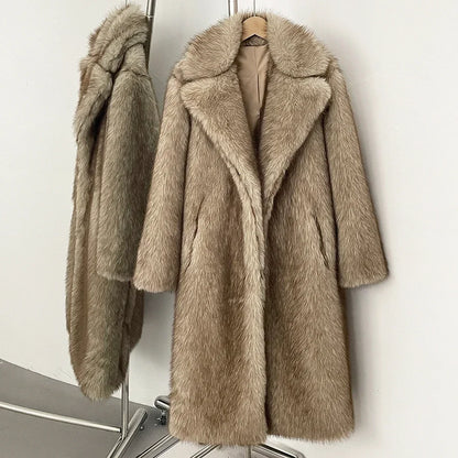 Fur Coat Eco-friendly Artificial Fur Coat Faux Fur Jacket Lapel Covered Button Loose Casual Women Coats Women's Winter Jacket