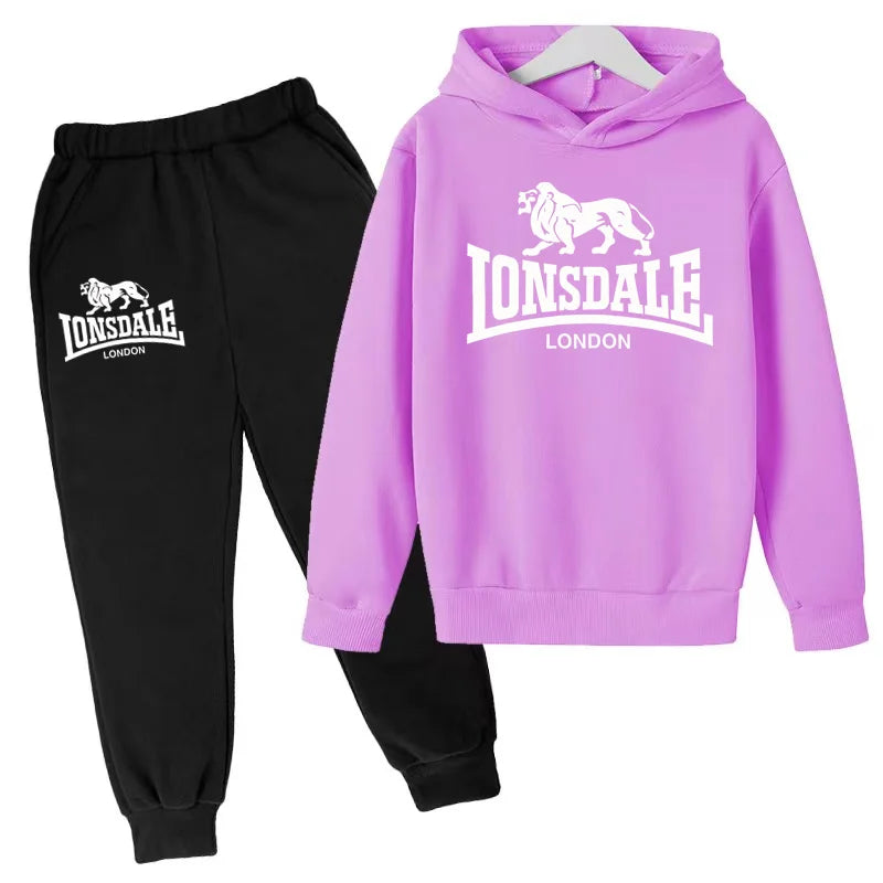 Felpa con cappuccio alla moda per bambini, tuta con stampa leone per ragazzi, cappotto per bambine dai 3 ai 12 anni, top + pantaloni, set sportivo casual da jogging, affascinante