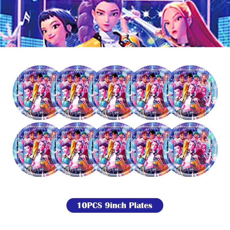 Kpop Demon Hunter Birthday Decoration Set Kpop Girl Cup Pate Happy Balloon Happy Banner Gift Bags Supplies for Kids Party Favors