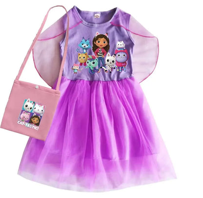 Mochila Gabby's Dollhouse Dress Bambini Gabbys Chat Vestiti Ragazze Manica corta Abiti casual Bambini Matrimonio Principessa Abiti