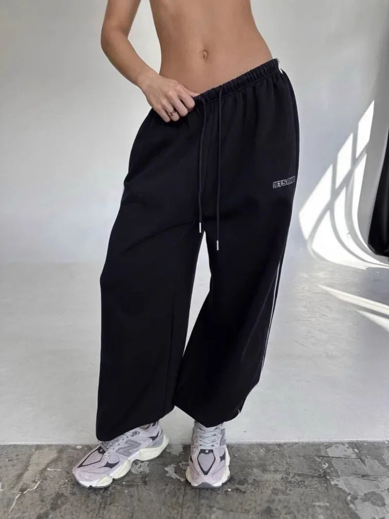 Casual sports pants Y2K American pink retro hip-hop women's fashion loose slow-leg running pants high-waisted wide-leg pants