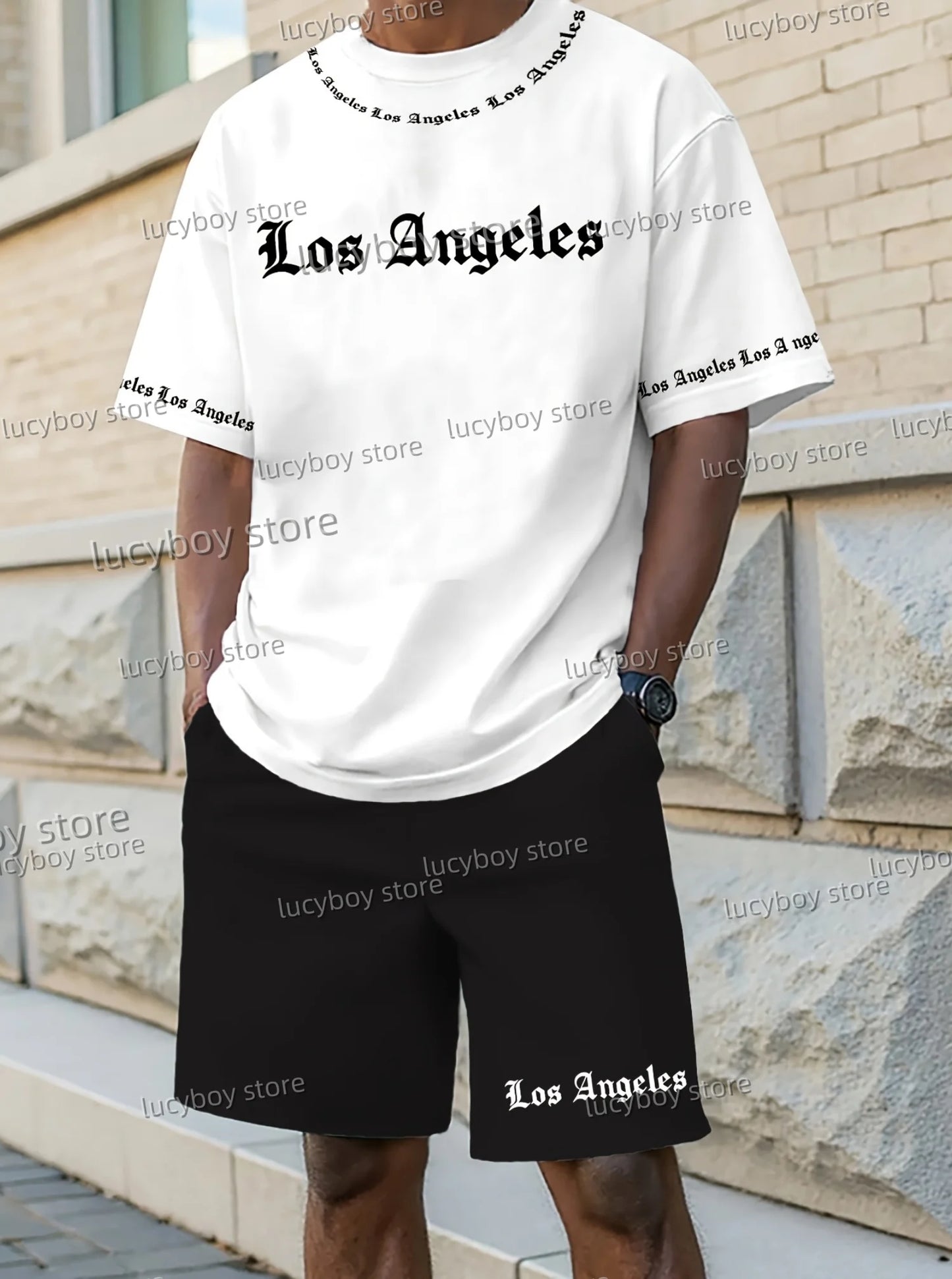 Completo da uomo Los Angeles stampato 2025, set di 2 pezzi, completo casual, abbigliamento sportivo, set fitness, tuta da uomo, abbigliamento oversize