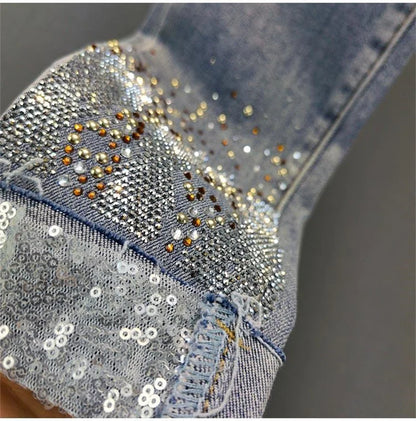 New Autumn Fashion High-Waisted Jeans Women Slim Hot Drilling Denim Pants Ladies Casual Wild Pencil Cowboy Pants Female Trouser
