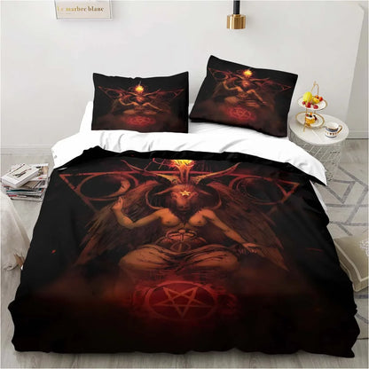 Biancheria da letto satanica, biancheria da letto per letto singolo con tema demoniaco, set inferno e morte, set copripiumino da 3 pezzi, copripiumino matrimoniale king size, tessuti per la casa.