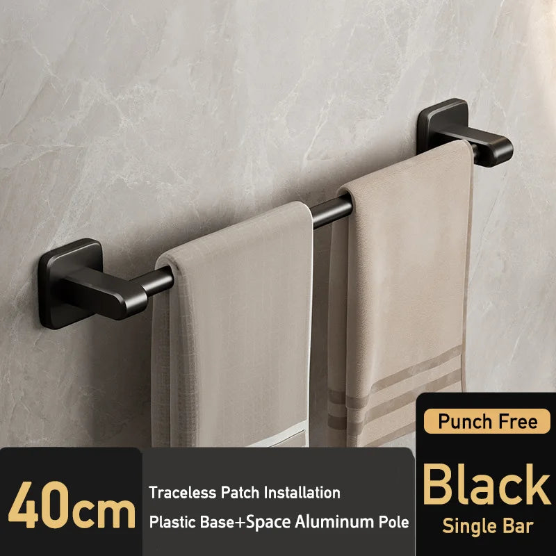 Bathroom Hand Towel Rack Black Towel Holder Wall Mount No Drill Mount 40/50cm Kitchen Towel Bar Aluminium Double Bar 2 Tier Rail