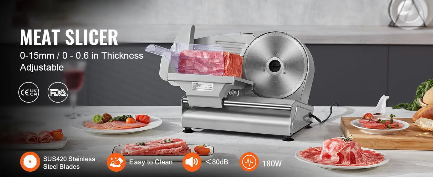 Affettatrice elettrica per carne SucceBuy, affettatrice per alimenti in acciaio inox SUS 420, lama e protezione per lama, spessore regolabile per uso domestico