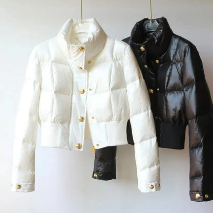Fashion Single-Breasted Zipper Cotton-Padded Jacket 2025 Women Winter New Warm Cotton Coat Black White Bread Puffer Coats Female