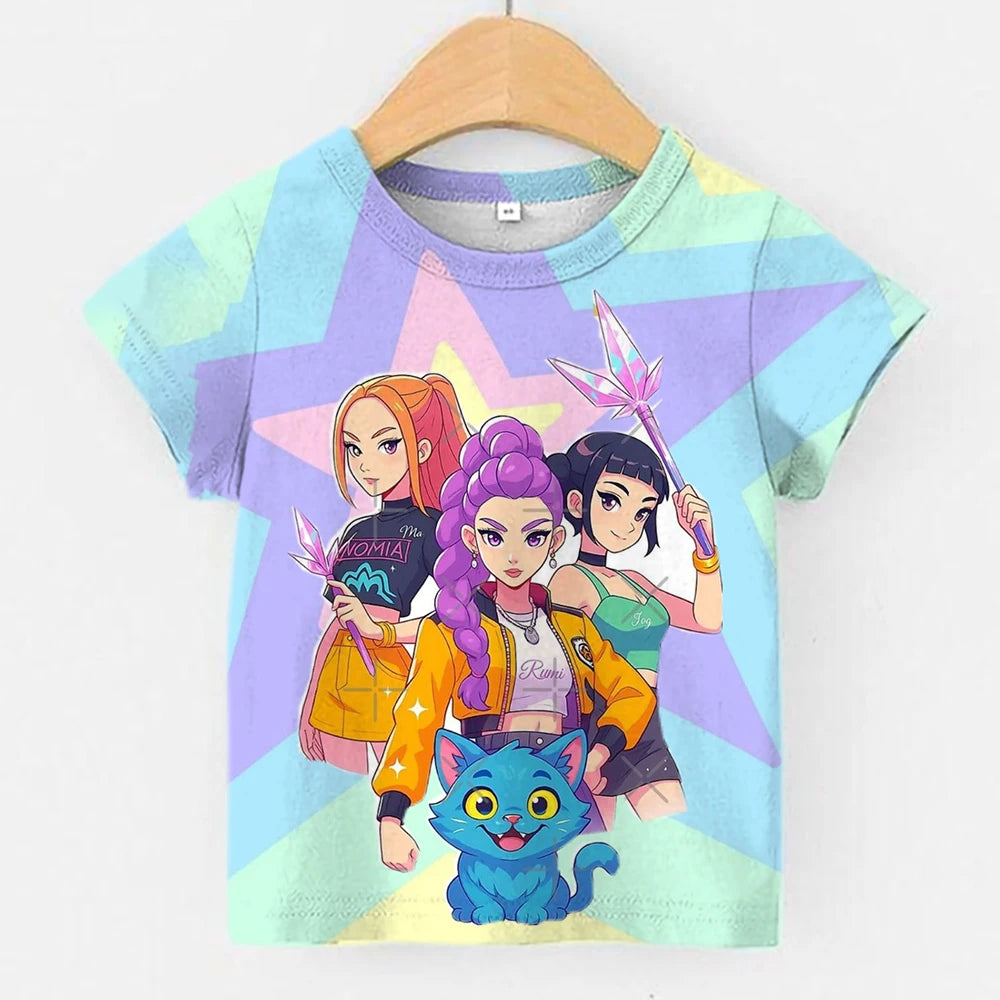 T-shirt da ragazza Hunterrix, demone K-Pop coreana, molto venduta, a maniche corte, ideale per l'estate e perfetta per i viaggi quotidiani.