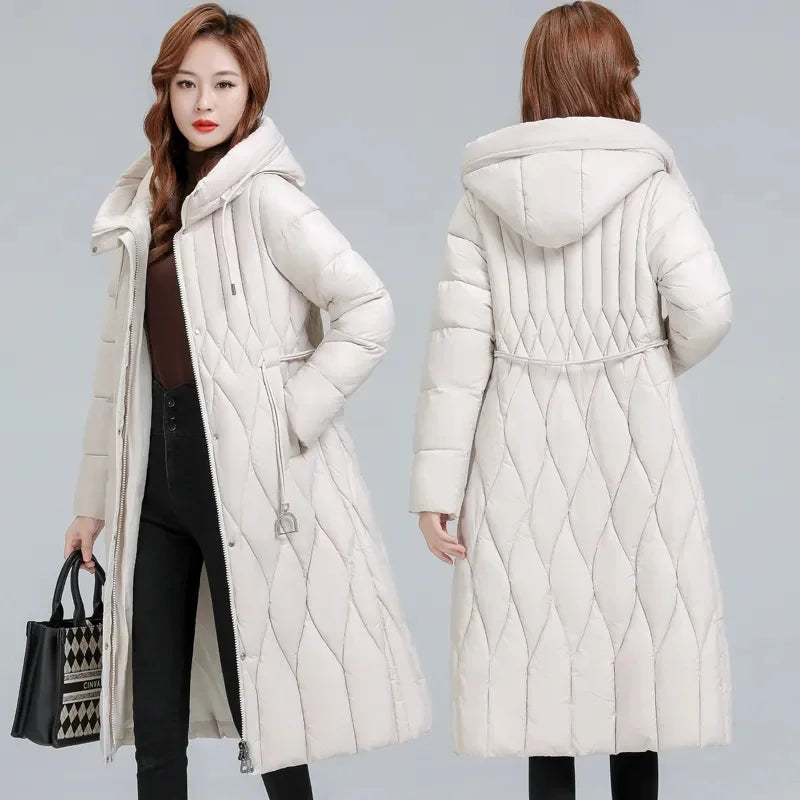 2025 Long Winter Over-The-Knee Overcoat Parka    Down Cotton-Padded Jacket Women's Plus Size 100 KG Slim Cotton-Padded Jacket