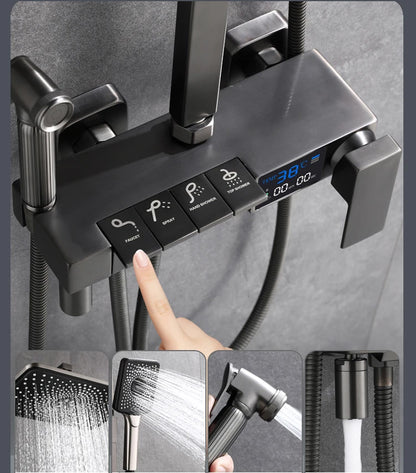 Piano Digital Display Thermostatic Bathroom Shower Set Hot Cold Brass Bathroom Faucets Accessories Digital Piano Shower System