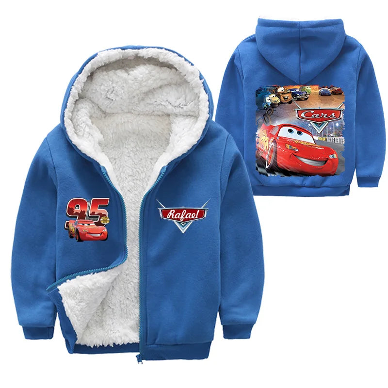 Cappotto invernale spesso per bambini con personaggi dei cartoni animati Pixar Cars, Saetta McQueen, per neonati e bambini, giacca con cerniera e maglione.